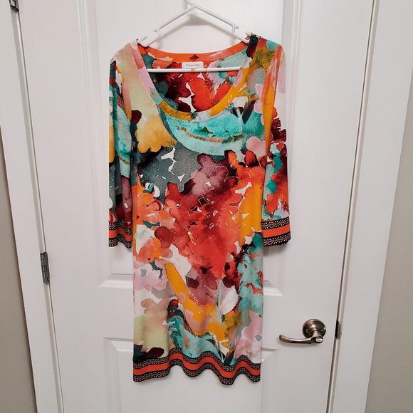 Calvin Klein Tunic Dress, size S, Multi-Colored Colorful Abstract Floral Design - Picture 1 of 7